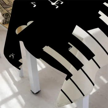 Negro & Blanco Mantel De Bricolaje, Decoración Para El Comedor De La Tabla De La Línea De La Música De Piano Patrón Mantel Rectangular De Té De La Cubierta De La Mesa De Comedor
