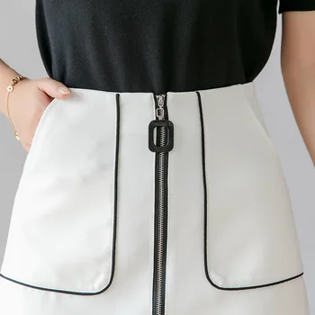Negro Blanco coreano de Verano de la Falda de las Señoras de las Mujeres Suelta de Gasa Sexy Mini Falda de Cintura Alta Delgada de Una línea de la Oficina de la Falda de la Femme