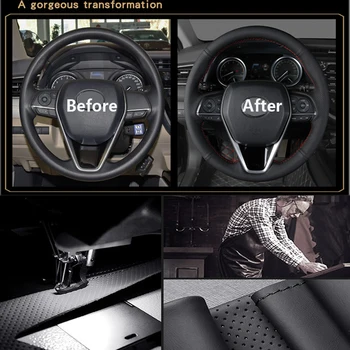 Negro cosido a mano de Cuero Genuino de la Cubierta del Volante para el Audi A1 (8X) A3 Sportback (8V) A4 (B9) Avant A5 (F5) Q2