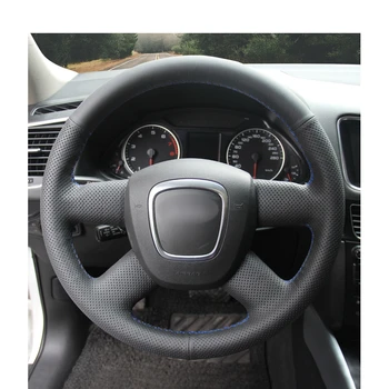 Negro cosido a mano de la PU de Cuero Artificial de la Cubierta del Volante para el Audi A3 (8P) Sportback, A4 (B8) A4 (B7) A6 (C6)