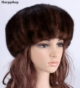 Negro de color café color Visón de piel de visón sombrero boina gorro de invierno para las mujeres y la dama de lujo sombrero de envío gratis