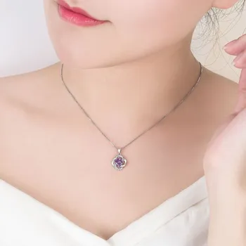 NEHZY 925 de la plata esterlina de las nuevas mujeres de la moda de joyería púrpura de cristal de circón de trébol de cuatro hojas de la flor colgante, collar de longitud 45CM