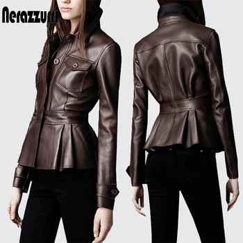 Nerazzurri Negro de cuero gabardina para mujer con muchos bolsillos de pecho solo los botones de manga larga tamaño Más delgado suave de la moda