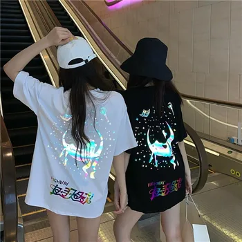NiceMix T-shirt de las mujeres de verano de 2020 de colores reflectantes Sailor Moon camiseta holgada de las mujeres jóvenes del estudiante en blanco y negro camiseta de marea