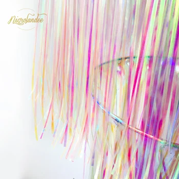 NICROLANDEE 3-capa Iridiscente arco iris de papel de Aluminio lámpara de Araña Cortina de Lluvia Colgante Impresionante Baile de Decoración de la Decoración del Partido