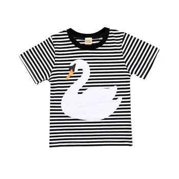 Niña con ropa de verano de las niñas camiseta 2020 nuevos niños ropa de manga corta a rayas cisne camisetas de niñas 117502