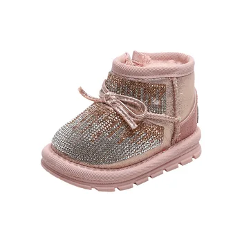 Niña de diamante de imitación de Niño Zapatos de Invierno de 0 a 3 Años Fondo Suave antideslizante Niño pequeño Bebé de Cristal Caliente Zapatos Botas de Nieve