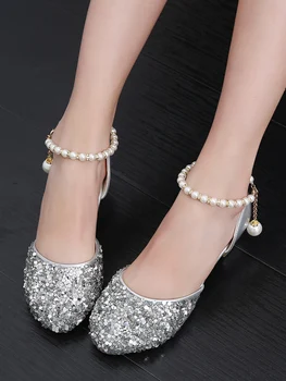 Niña sandalias 2020 niños nuevos de la moda bolsa de la cabeza de cristal zapatos de niño grande de plata de mostrar a los niños del alto talón zapatos de princesa