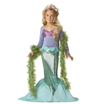 Niña Sirena Vestido de Lentejuelas Fiesta de Princesa, Disfraz Niños, Navidad, Carnaval de manga Larga Ropa con Accesorios