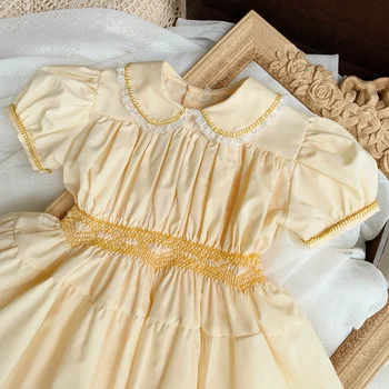 Niña Vintage Delantal Vestido De Inglaterra Niños Hechos A Mano Fruncido Vestidos De Las Niñas De La Princesa Charlotte Vestimentas De Color Bebé Boutique De Ropa