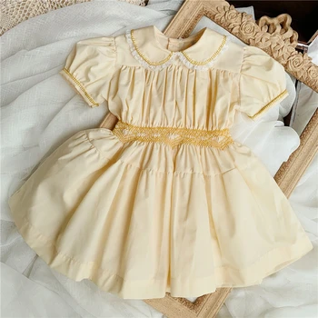 Niña Vintage Delantal Vestido De Inglaterra Niños Hechos A Mano Fruncido Vestidos De Las Niñas De La Princesa Charlotte Vestimentas De Color Bebé Boutique De Ropa