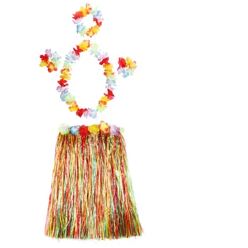 Niño Adulto Hula de Halloween Traje de Cosplay Moana Cos Hula Hawaiano Falda de Flores Garland 5PCS Conjunto de Multy Color Disfraz Para Carnaval