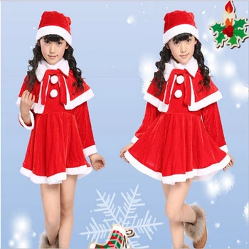 Niño de los Niños de las Niñas de Bebé Arco de Navidad Ropa de Fiesta de Disfraces Vestidos+Sombrero Traje de Algodón Mezclado con un Vestido Rojo set de regalos para niños