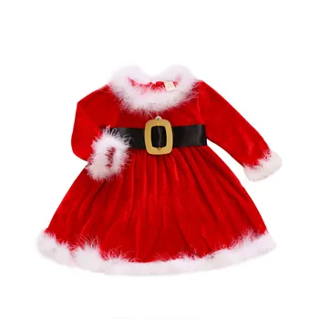 Niño Polar Niños Vestido De Navidad Trajes De Rojo O De Cuello De Manga Larga De Alta Cintura Una Línea De Vestido De Las Niñas De La Ropa