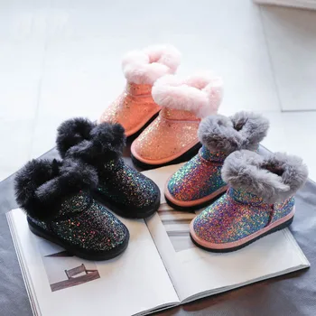 Niños botas cortas 2020 invierno nuevas chicas de moda glitter botas de nieve de medianos y pequeños de los niños no-slip de algodón salvaje botas