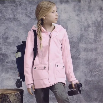 Niños/niños/niñas de color rosa a prueba de viento chaqueta softshell con lana gruesa, chaquetas softshell, niñas outwear tamaño de 5T y 13T