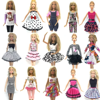 NK Nuevo 5 Pcs Muñeca Super Modelo Hermoso Vestido de Traje de Ropa de Moda ropa Casual Para Muñeca Barbie Accesorios Juguetes JJ
