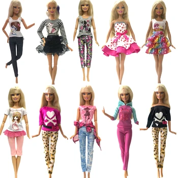 NK Nuevo 5 Pcs Muñeca Super Modelo Hermoso Vestido de Traje de Ropa de Moda ropa Casual Para Muñeca Barbie Accesorios Juguetes JJ