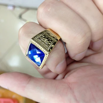 Nueva 2019/11 de Oro de la cruz de Plata del anillo de la calidad de Azul piedra grande de lujo de la plaza masculina anillo de la moda hip hop Punk para los hombres de la joyería