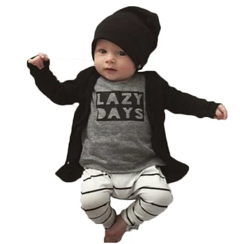 Nueva 2020 de la Moda de Algodón Bebé Conjunto de Ropa de manga Larga DÍAS PEREZOSOS Top+Pantalones 2 Pcs/Traje de Niño Recién nacido Bebé Niño Niña Ropa