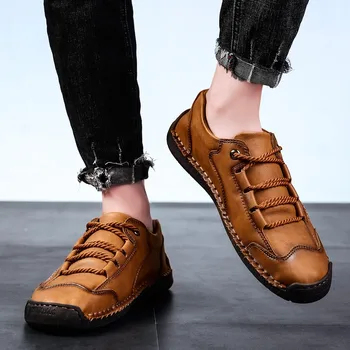 Nueva 2020 Hombres Zapatos de Cuero de Split Casual Zapatos hechos a Mano con cordones de los Hombres Mocasines Confort Zapatos de Caminar de los Hombres Pisos Mocasines Zapatos