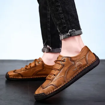 Nueva 2020 Hombres Zapatos de Cuero de Split Casual Zapatos hechos a Mano con cordones de los Hombres Mocasines Confort Zapatos de Caminar de los Hombres Pisos Mocasines Zapatos