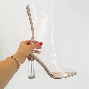 Nueva 2021 verano botas de Cristal talón de la mitad de la pantorrilla botas de mujer zapatos de tacón alto zapatos para mujer claro sandalias de más el tamaño de NOSOTROS, de 12 metros de talón