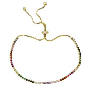 Nueva Colección arco iris de tenis pulsera colorida cúbicos circón de las mujeres de Encaje hasta el enlace de la pulsera de cadena grils de la moda de joyería de la cadena