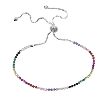 Nueva Colección arco iris de tenis pulsera colorida cúbicos circón de las mujeres de Encaje hasta el enlace de la pulsera de cadena grils de la moda de joyería de la cadena