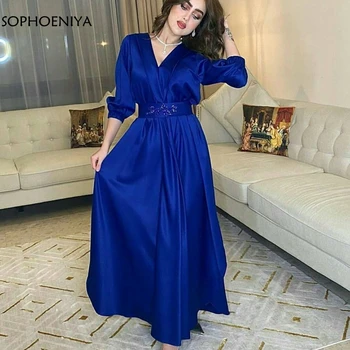 Nueva Llegada azul Royal Barato vestidos de noche de la Mitad de la manga de la Túnica de gala vestidos de Noche Más el tamaño de vestido de fiesta
