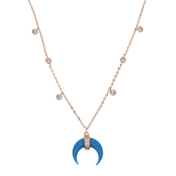 Nueva Llegada de Oro Rosa de Plata de Color Azul Turquesa Howlite la Piedra Azul de la luna creciente Cuerno de moda Collar De Mujer Boho de la Joyería