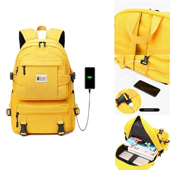 Nueva mochila femenina Escuela de oxford bolsas de Niñas Mochilas ordenador Portátil de color Amarillo de las Mujeres de Carga USB Bagpack Para chicos Adolescentes cartera 59194