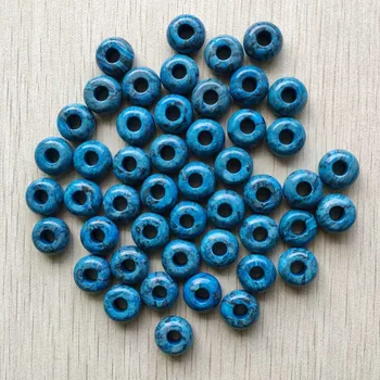Nueva moda de la buena calidad de la piedra natural azul ágatas de la forma redonda el gran agujero Encantos 8x14mm abalorios Para Pulseras 50pcs/lote mayoreo