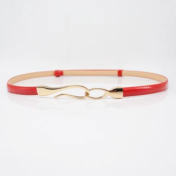 Nueva Moda de la Mujer Cinturón Ajustable Elegante delgados cinturones para las mujeres que coincida con el vestido de decorar la Patente de cuero de cintura roja ceinture femme