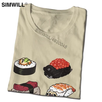 Nueva moda para Hombre T-Shirt Algodón Sushi Perezosos Camiseta de Manga Corta de Cuello Redondo Encanta la Comida Japonesa de Ocio camiseta de Regalo Mercancía