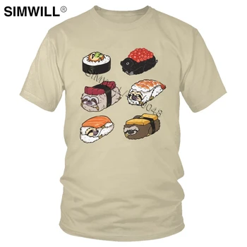 Nueva moda para Hombre T-Shirt Algodón Sushi Perezosos Camiseta de Manga Corta de Cuello Redondo Encanta la Comida Japonesa de Ocio camiseta de Regalo Mercancía