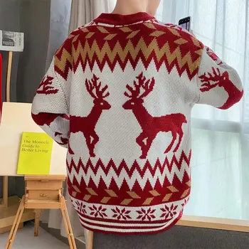Nueva Pullovers Hombres Suéter De Navidad Cabras Impreso Suéteres De Hombre De Punto Suelto De Manga Larga Tocando Fondo Camisa Feliz Regalo Festival Rojo