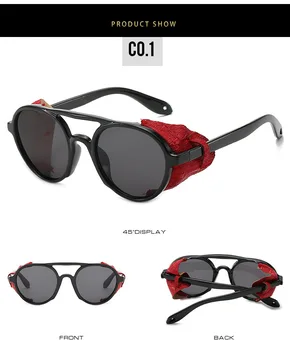 Nueva Steampunk Gafas de sol de Diseño de la Marca de la Ronda de las Mujeres de los Hombres de Cuero protector Lateral Gafas de Sol UV400 Vintage Punk Tonos Gafas de Oculos