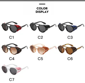 Nueva Steampunk Gafas de sol de Diseño de la Marca de la Ronda de las Mujeres de los Hombres de Cuero protector Lateral Gafas de Sol UV400 Vintage Punk Tonos Gafas de Oculos
