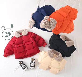 Nueva versión coreana de invierno ropa de los niños de los niños del algodón de la solapa de engrosamiento de algodón de las niñas de color sólido bebé jacke
