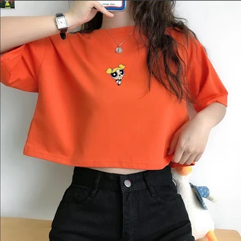 Nuevas blusas cortas Kawaii Buttercup T-Shirt de las niñas de la Policía de Harajuku parte Superior de las Mujeres de la estética de bellota de las chicas de impresión T-Shirt