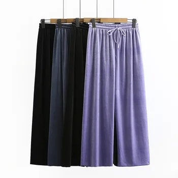 Nuevas Señoras de la Primavera, el Otoño Más el Tamaño de los Pantalones Largos Para las Mujeres Grandes Suelto Elástico de la Pierna Amplia Púrpura Cinturón de Terciopelo Pantalones 3XL 4XL 5XL 6XL