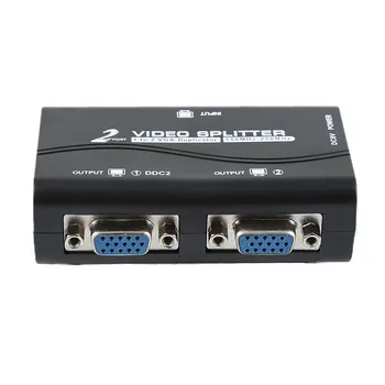 Nuevo 1 Pc 2 Monitor 2 Puerto de Video VGA Pantalla de video Splitter Box Adaptador Con Cable de Alimentación de Enchufe de EE.UU.