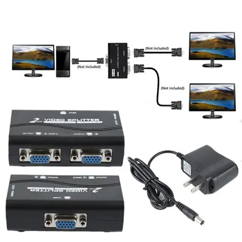 Nuevo 1 Pc 2 Monitor 2 Puerto de Video VGA Pantalla de video Splitter Box Adaptador Con Cable de Alimentación de Enchufe de EE.UU.