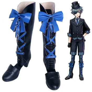Nuevo Black Butler Kuroshitsuji Ciel Phantomhive Cosplay Botas w/Azul Bowknot de Anime Cosplay Zapatos para Mujer/hombre Talla 35-43 112967