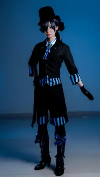 Nuevo Black Butler Kuroshitsuji Ciel Phantomhive Cosplay Botas w/Azul Bowknot de Anime Cosplay Zapatos para Mujer/hombre Talla 35-43
