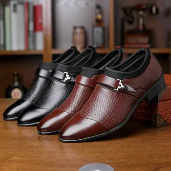 Nuevo Cuero de la PU de los Hombres de la Moda de Negocios Vestido Mocasines Negro Zapatos Oxford Transpirable Formal de la Boda Zapatos de gran tamaño
