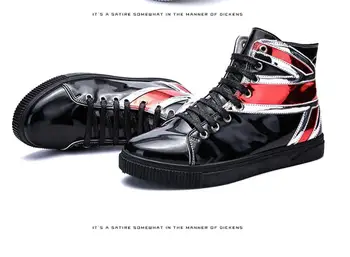 Nuevo de la Moda de Alta Superior Zapatos Casual Para Hombres de cuero de Patente zapatos de cordones para Hombre Casual Zapatos de los Hombres de Alta Superior Zapatos de Hip-hop zapatos