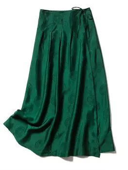 Nuevo de seda de morera por encargo de verano de estilo art falda de color sólido delgado medio largo de Una línea de falda femenina f2159