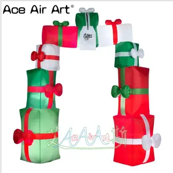 Nuevo diseño de año nuevo decoraciones de fiesta iluminado de Navidad inflable del arco construido en las cajas de regalo 4046
